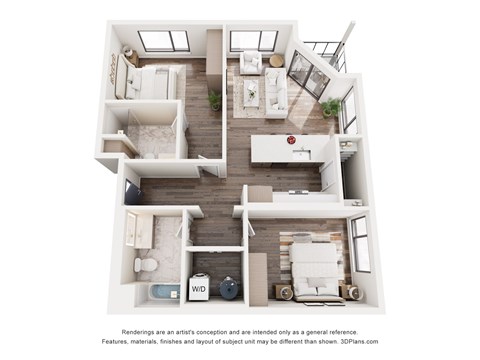 Floor plan for 2 beds, 2 baths, 1058 sqft